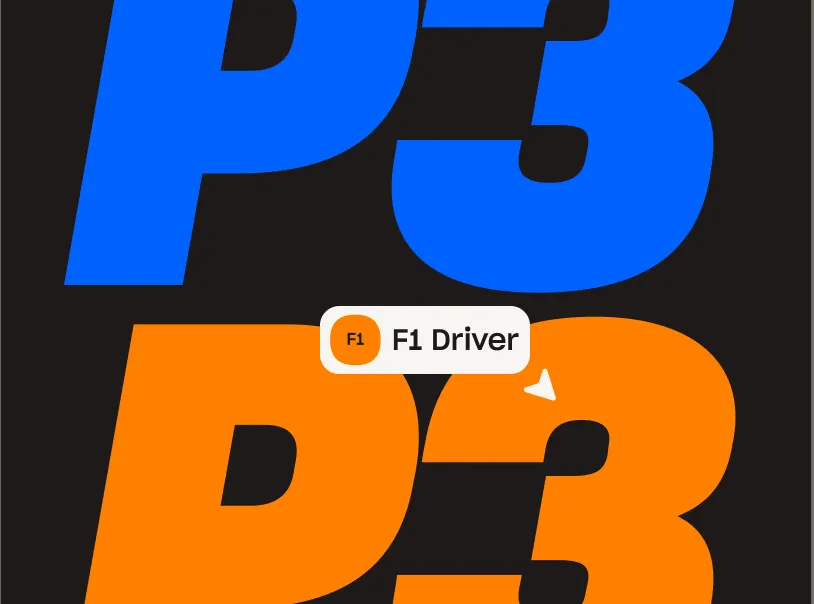 An example of large graphic text with a user cursor labeled “F1 Driver” overlaid on top.