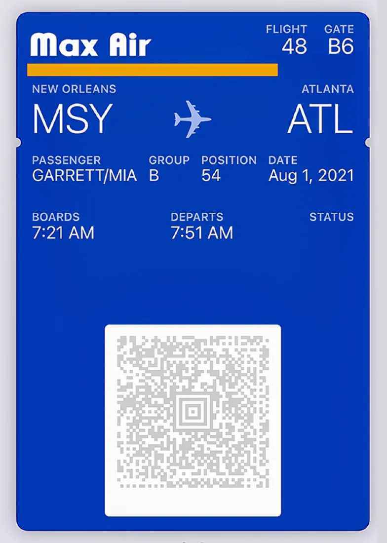 Digital airplane ticket.